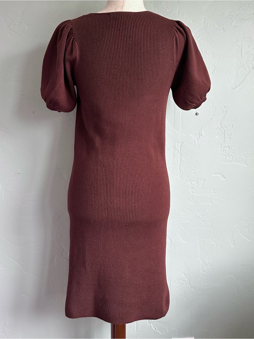 French Connection Brown Puff Sleeve Knit Sweater Dress Small Quiet Luxury Fall - Picture 4 of 6